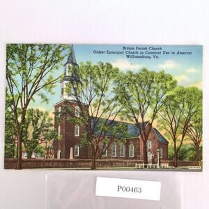 Bruton Parish Church Williamsburg Virginia 1940s Linen Postcard Oldest Episcopal